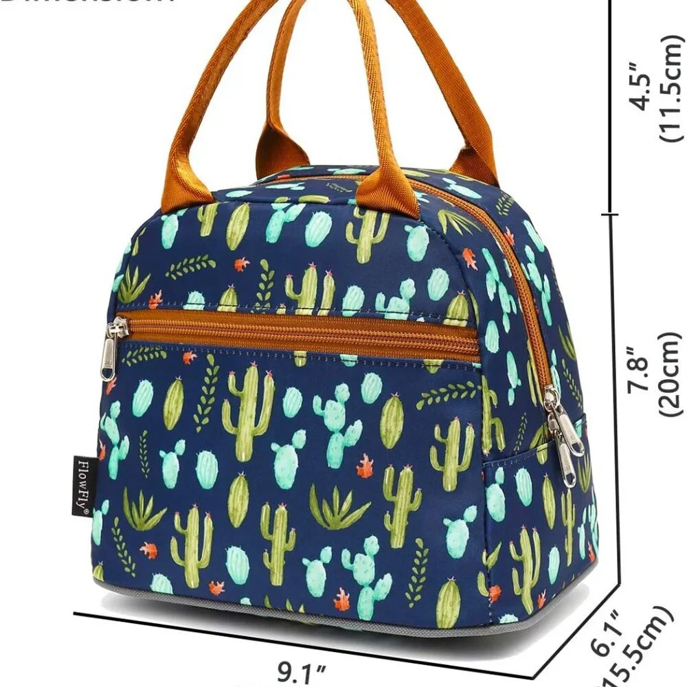 Insulated Lunch Cooler Bag - Tote Bag Organizer for Women/Men, Cactus - Picture 2 of 8